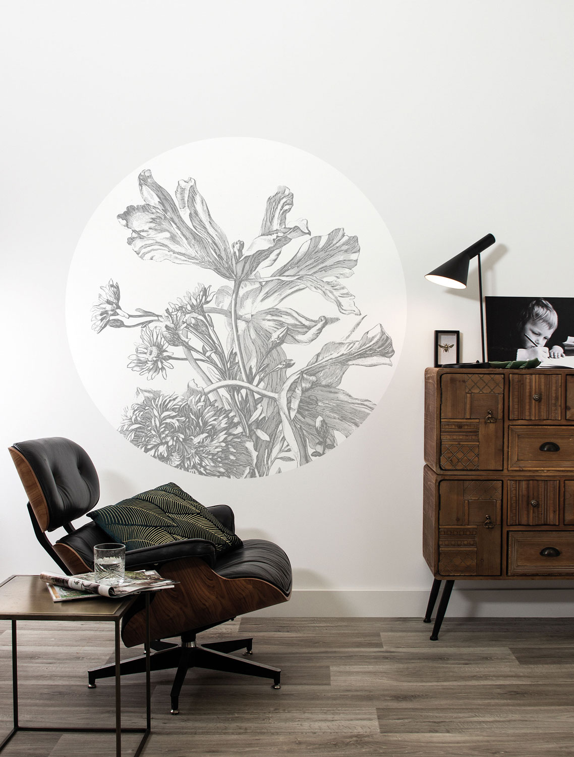 Wandbild Engraved Flowers 5 Circle - S - 1.425m