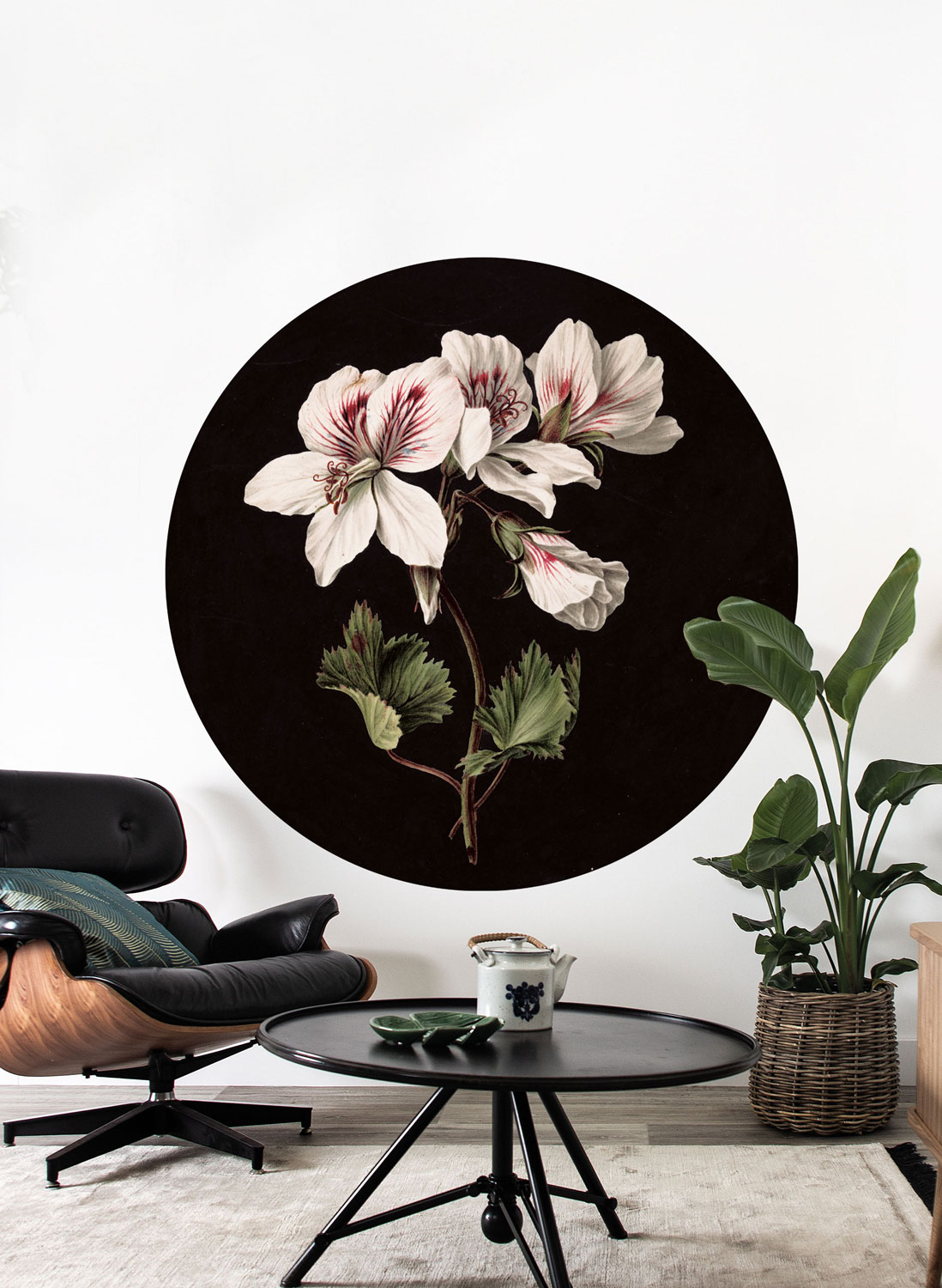 Wandbild White Flowers Circle