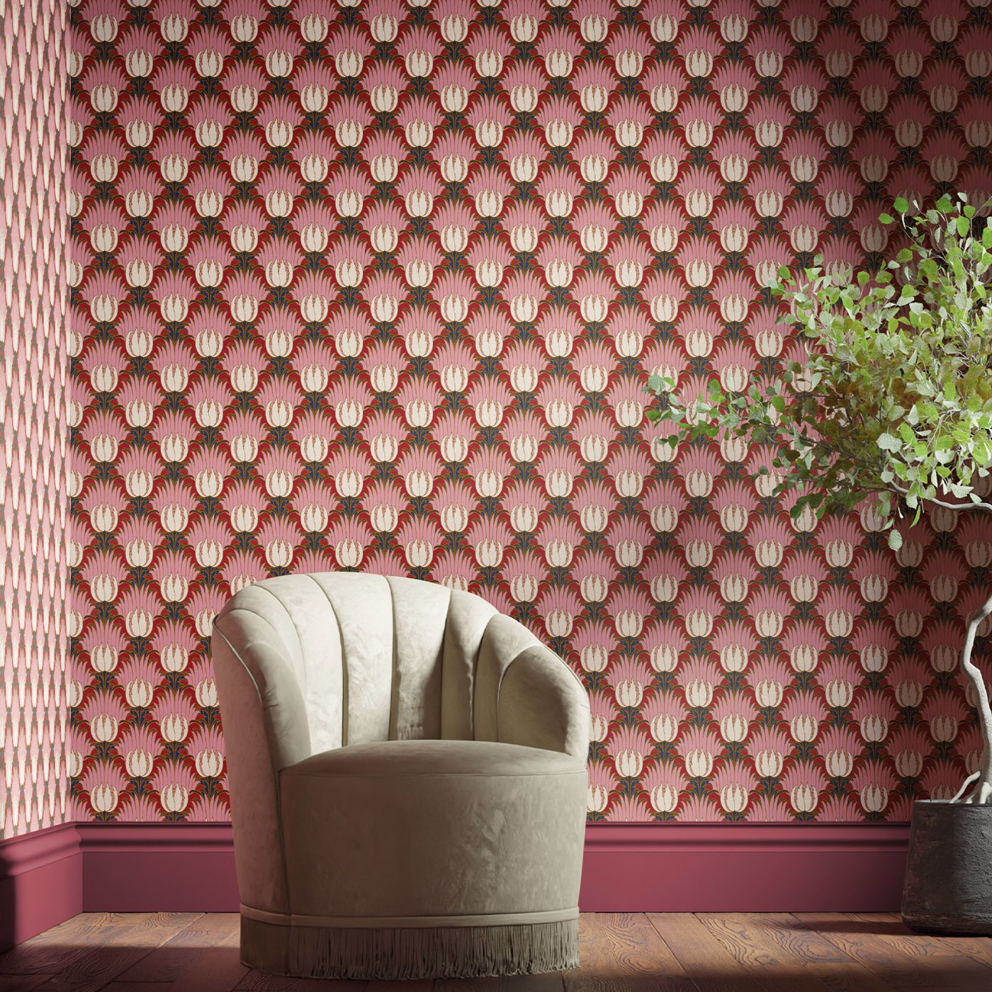 Tapete Tulip & Bird - Amaranth/ Blush