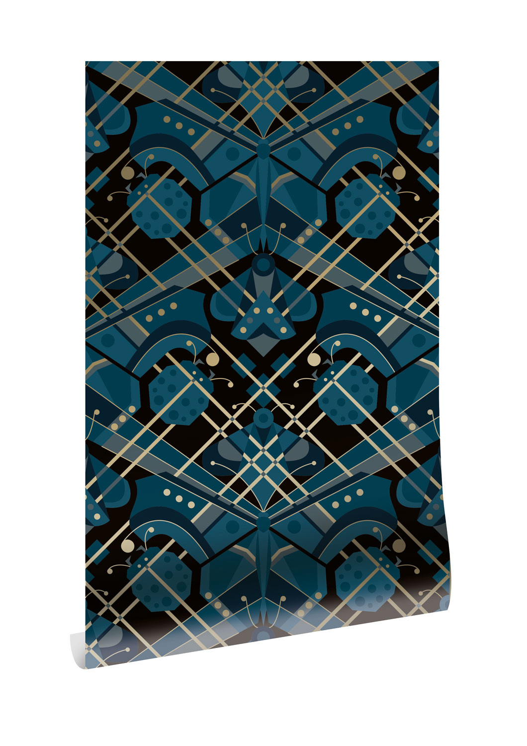 Tapete Art Deco Animaux Butterfly Gold - Blue