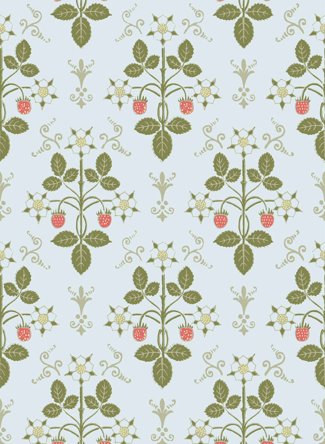 Tapete Strawberry - Olive on Print Room Blue