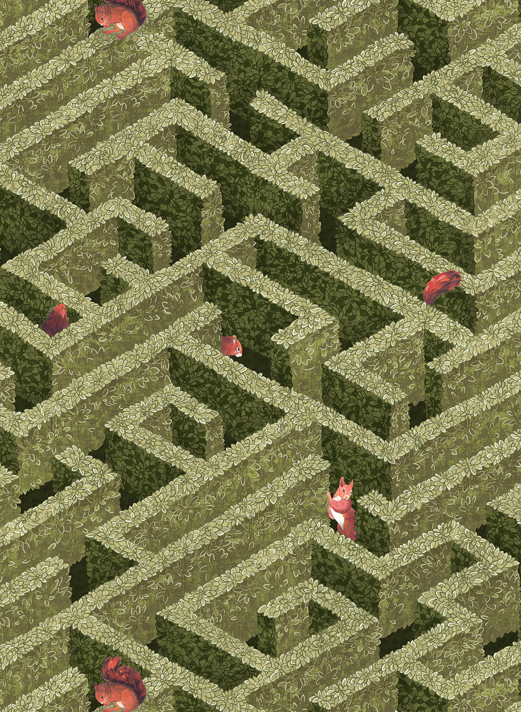 Tapete Labyrinth with Squirrel - Olive