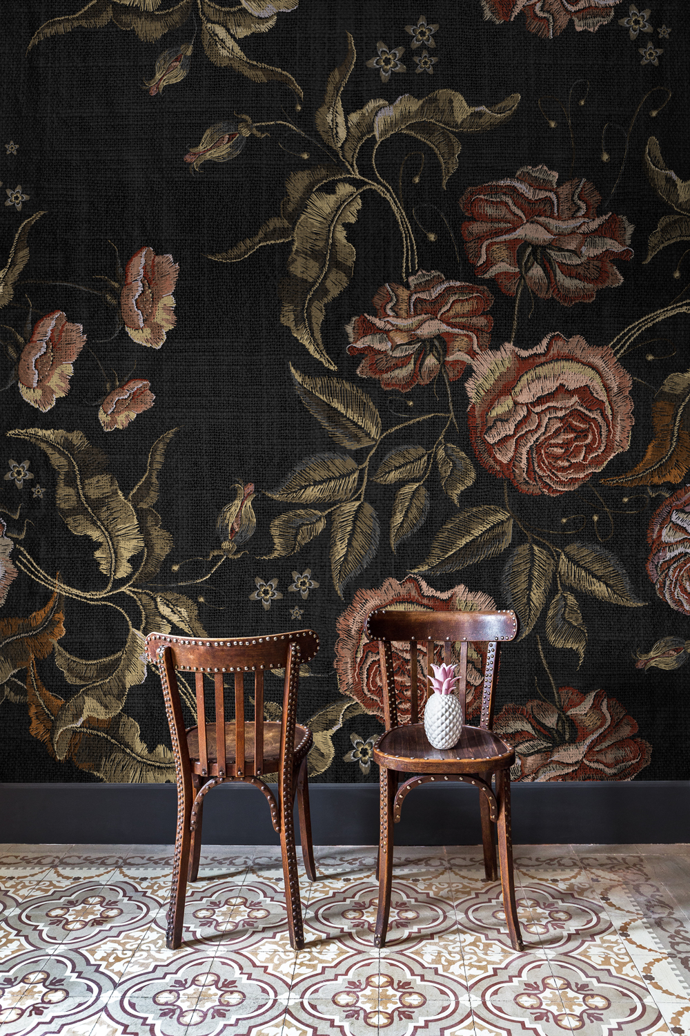 Wandbild Embroidery Flora - Black