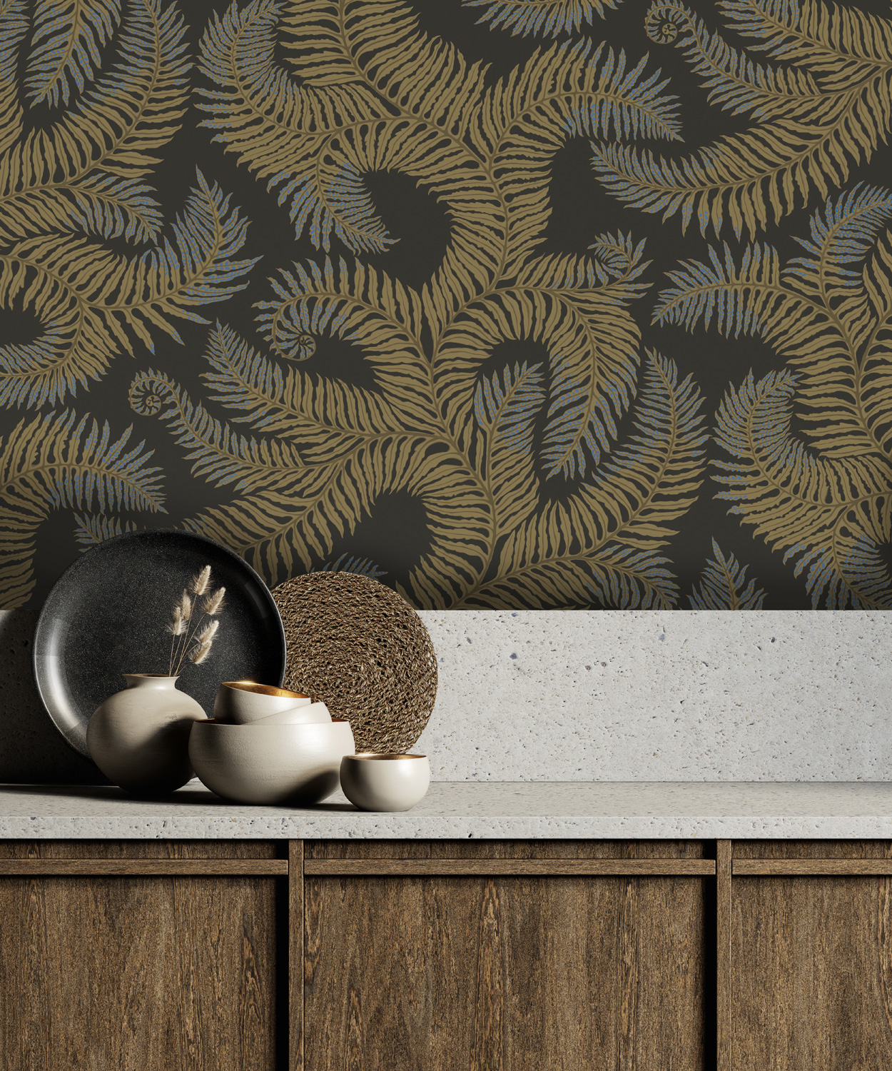 Tapete Bombes Fernery - Olive/ Dark Grey