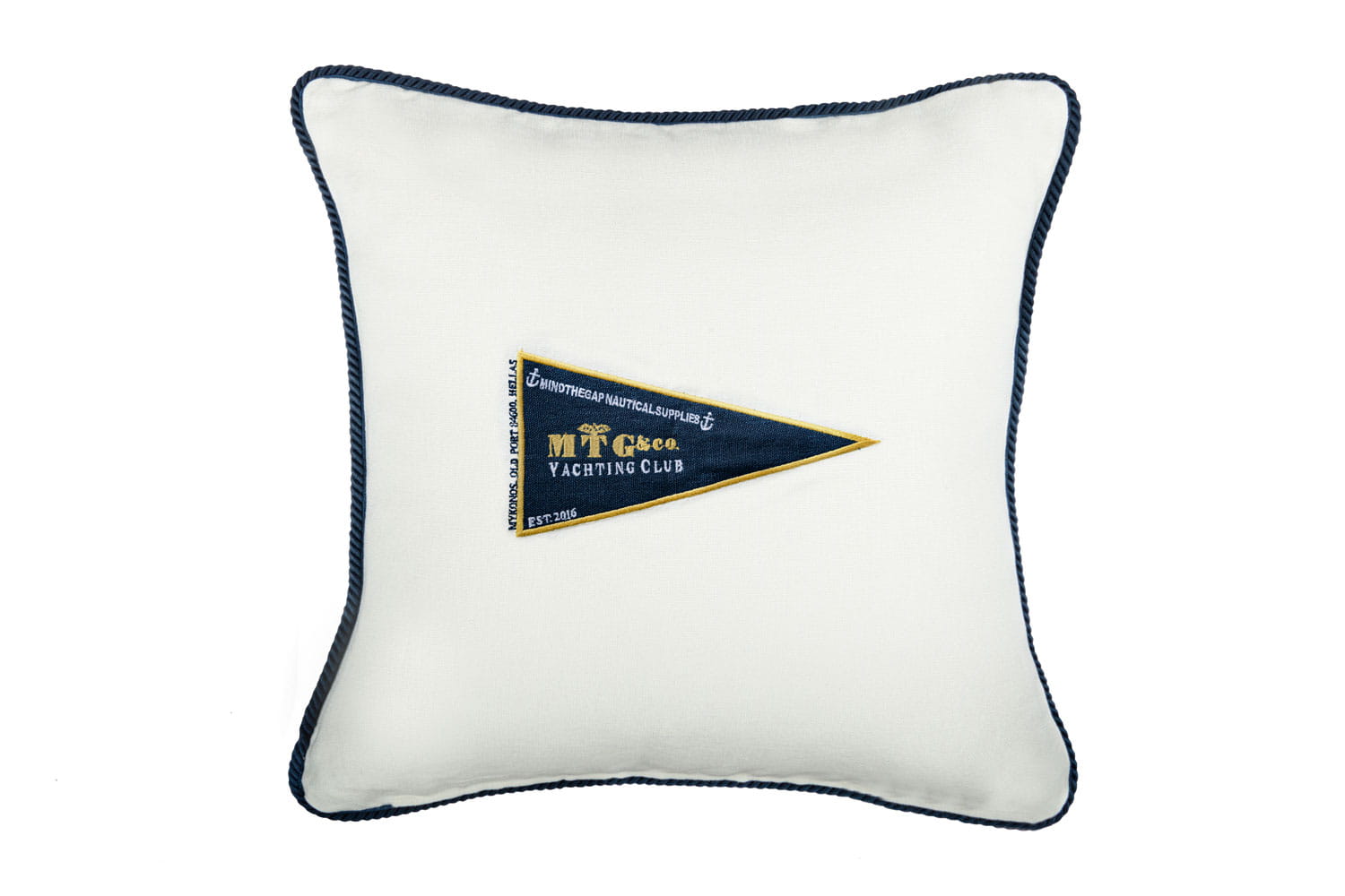 Yachting Club Cushion - Blue/ White/ Yellow/ Rope - 50x50cm
