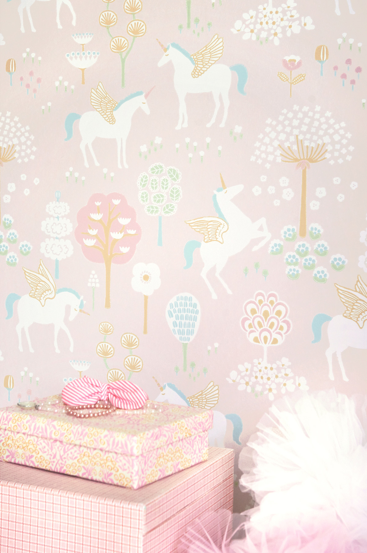 Tapete True Unicorns - Soft Pink/ Turquoise/ Orange/ Green/ Cream White