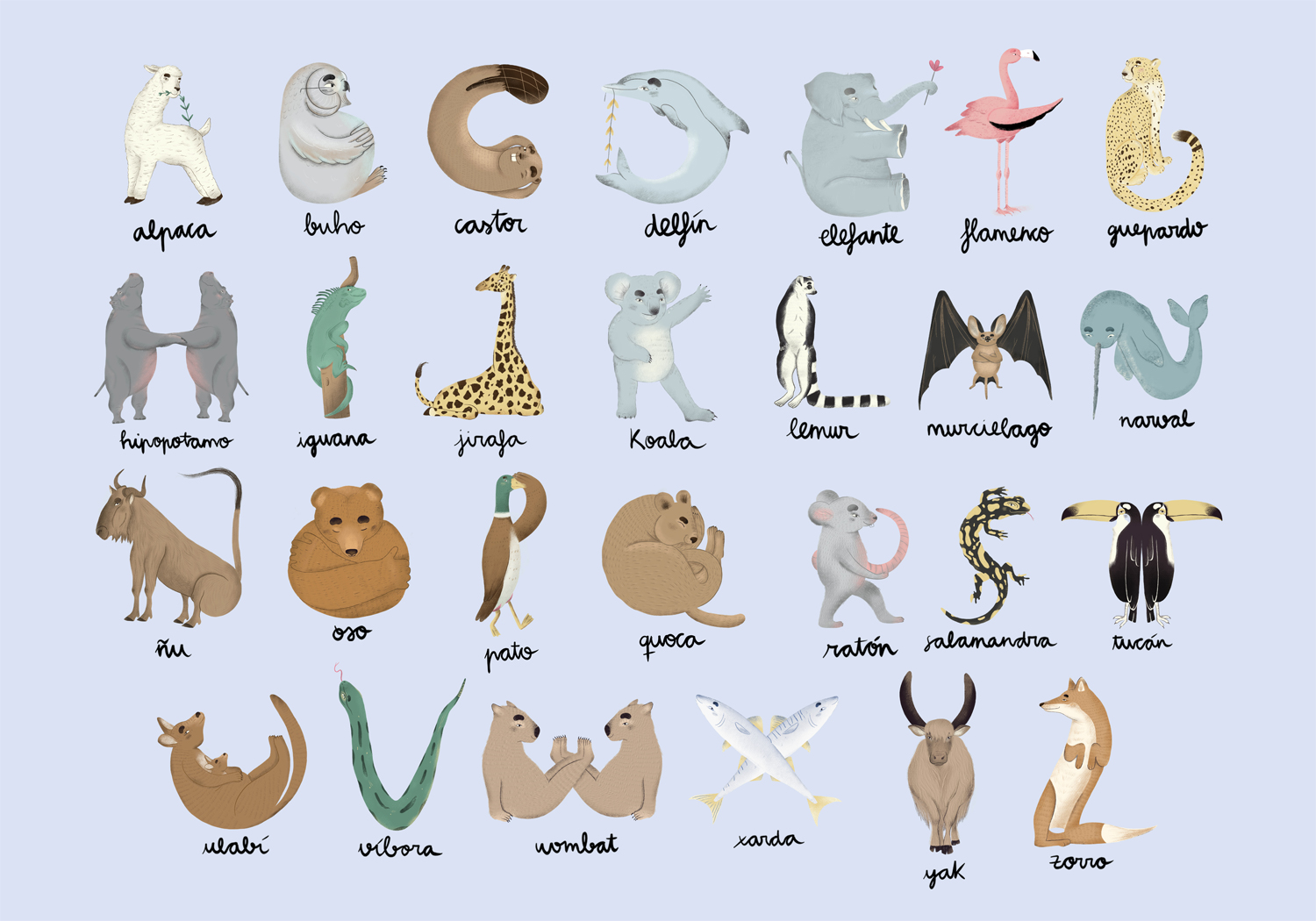 Wandbild Animal Alphabet - Azure
