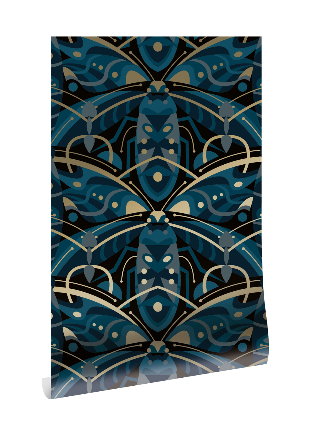 Tapete Art Deco Animaux Beetle Gold - Blue