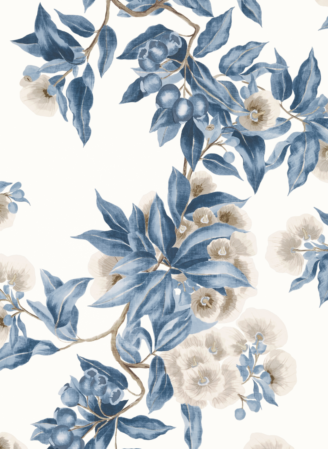 Tapete Camellia Garden - Navy and Linen