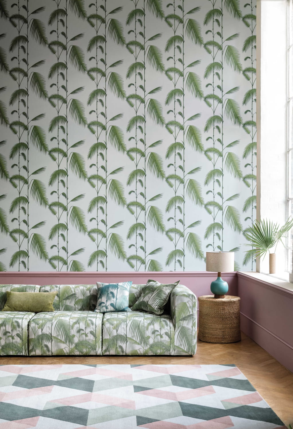 Tapete Palm Leaves - Leaf Green on Sea Foam