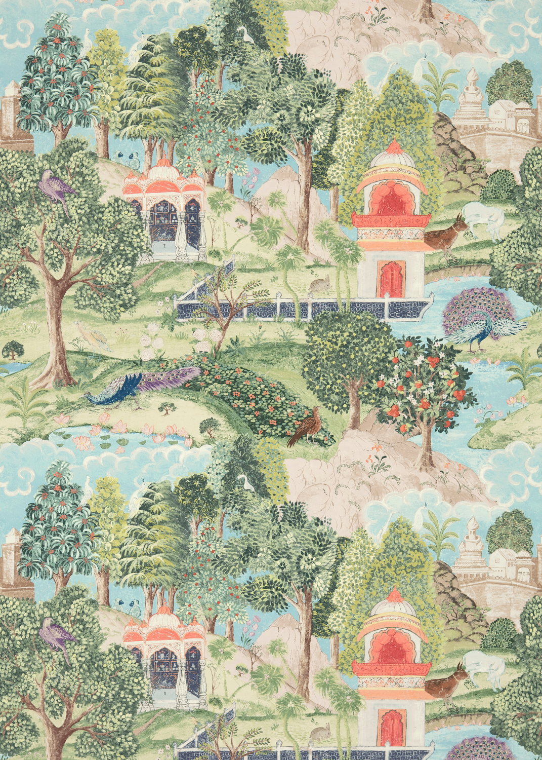 Tapete Peacock Garden - Green/ Coral