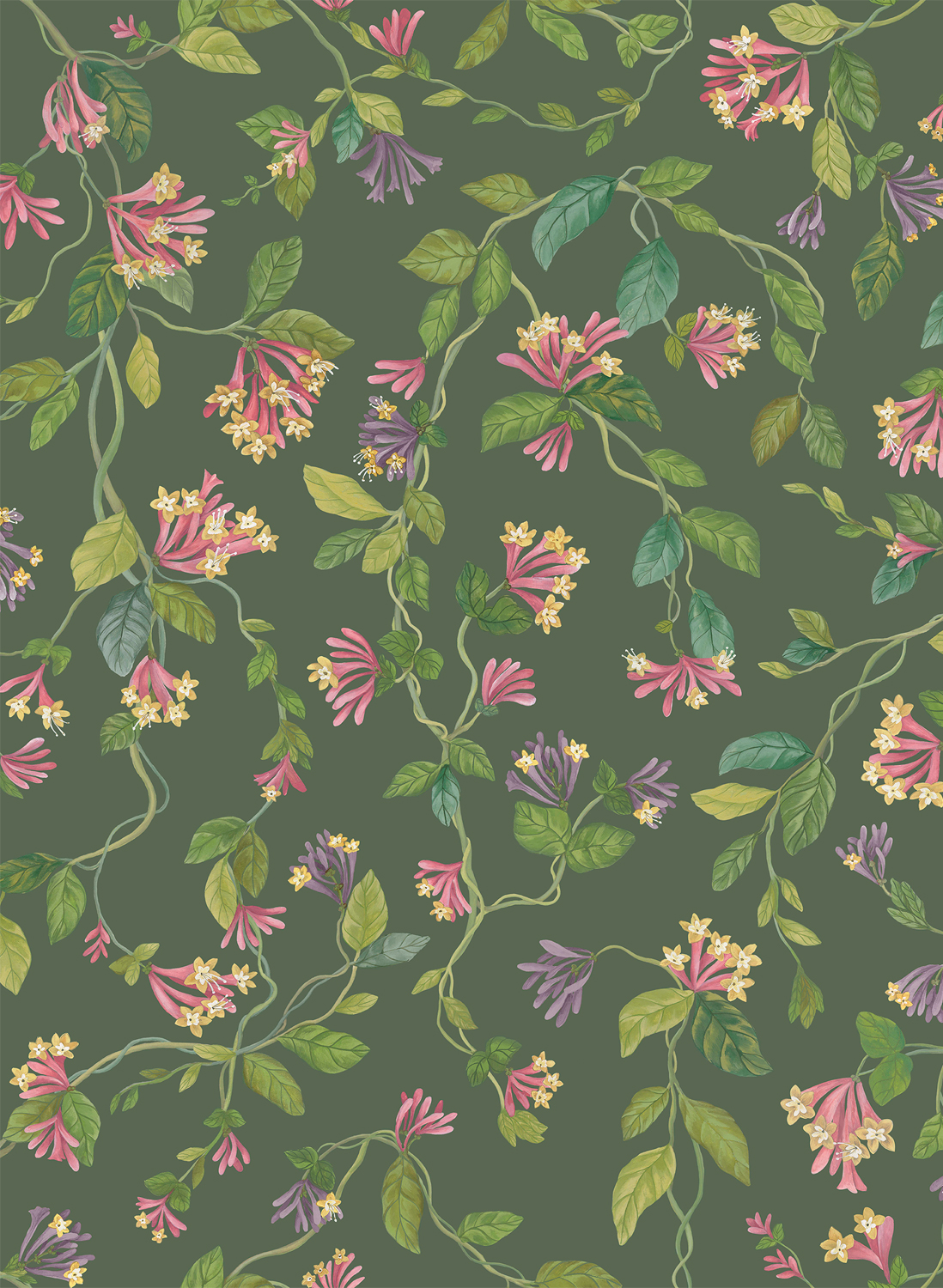 Tapete Flora - Fuchsia on Racing Green