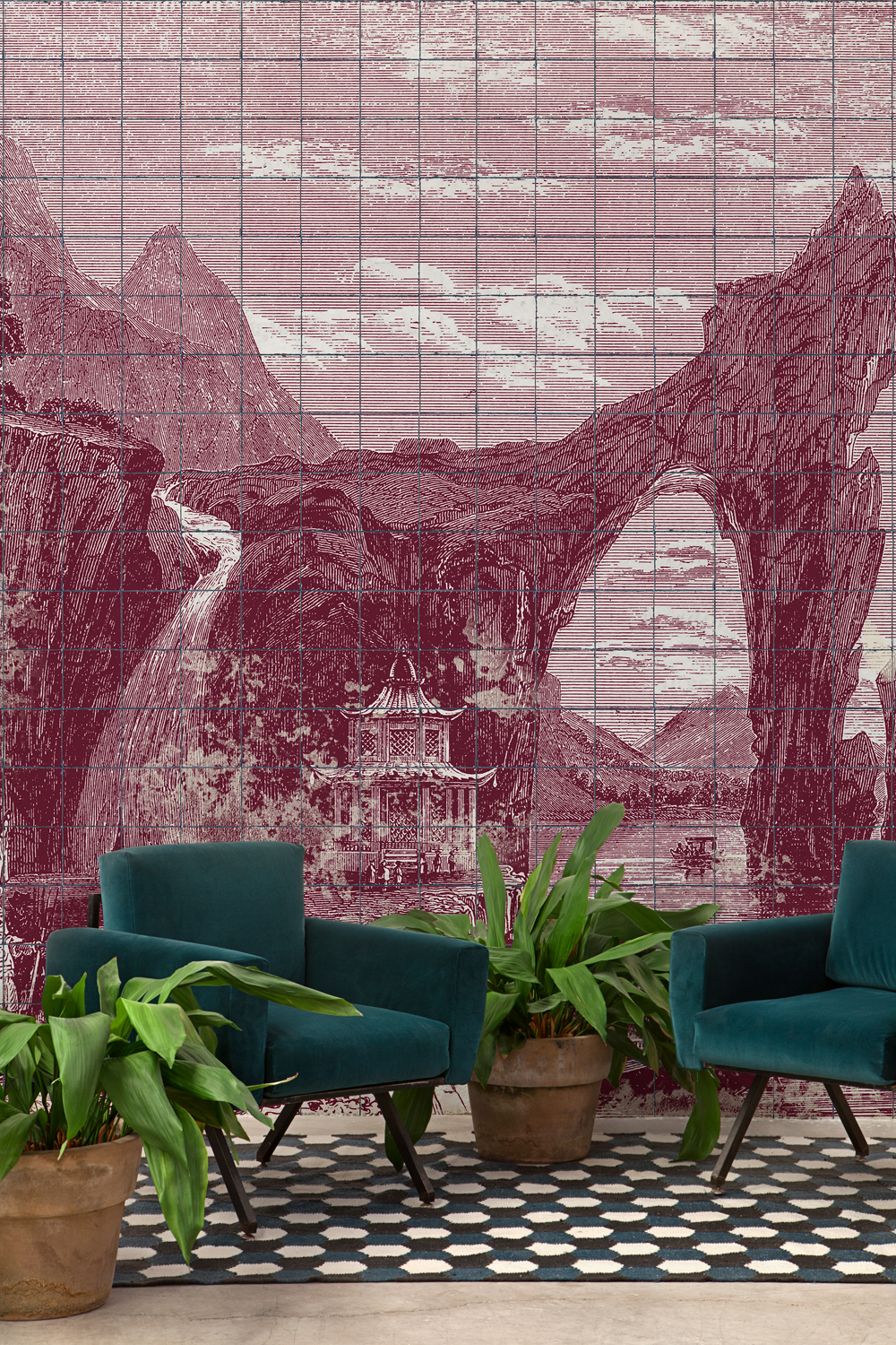 Wandbild Illustration Tiles - Wine