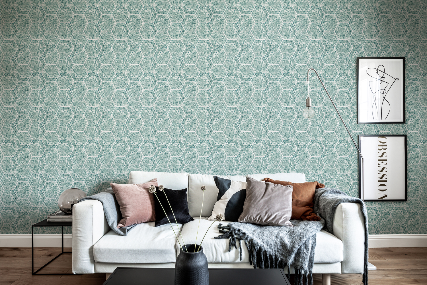 Tapete Marbled Hexagon Tiles - green