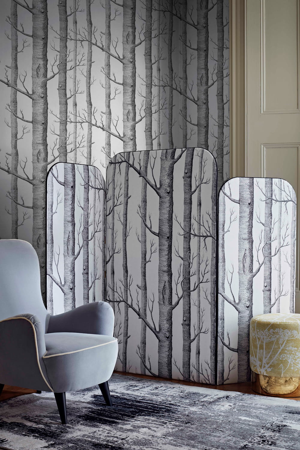 Stoff Woods Linen Union - Black on White