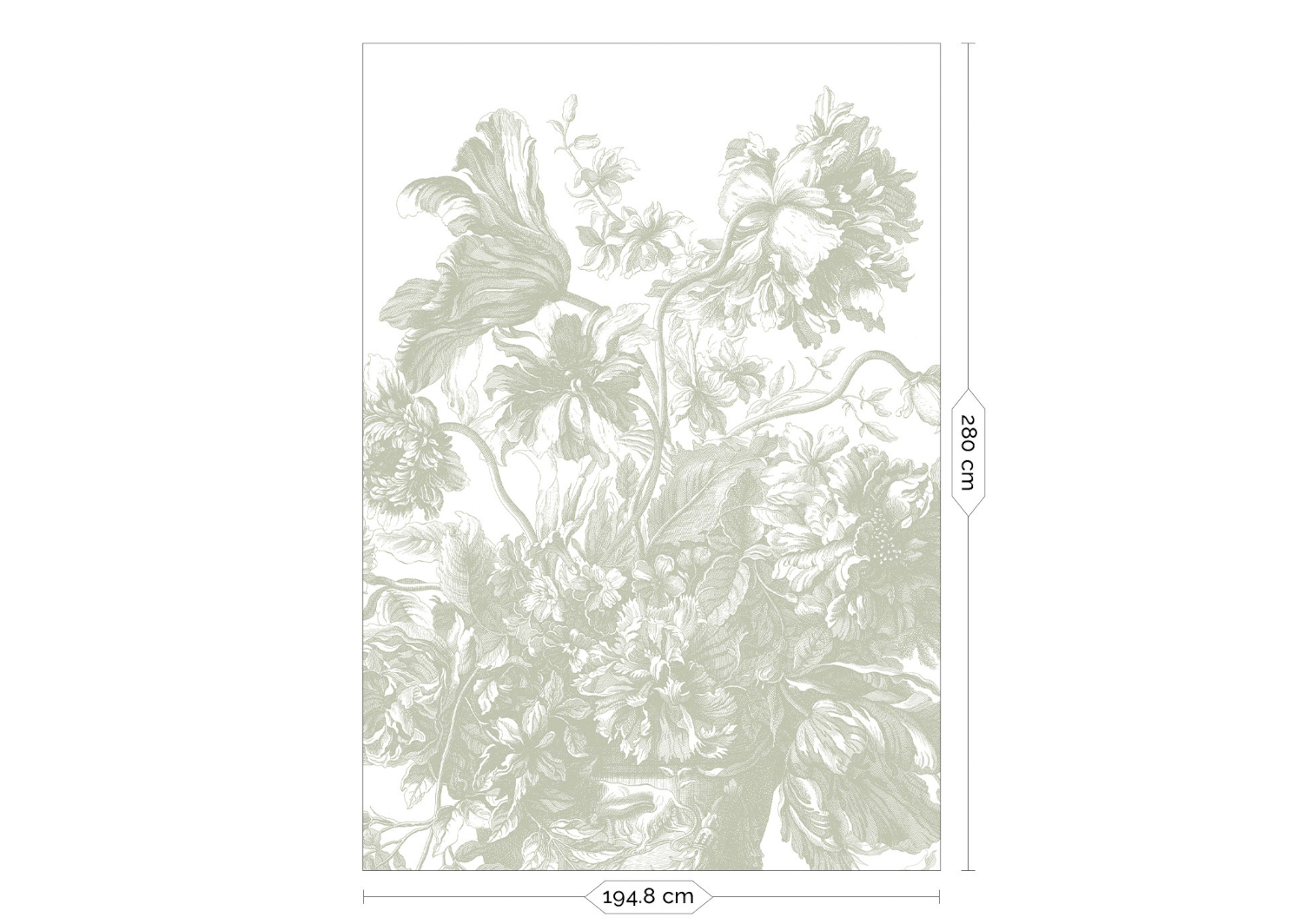 Wandbild Engraved Flowers Uyterlinde - Green 195 cm