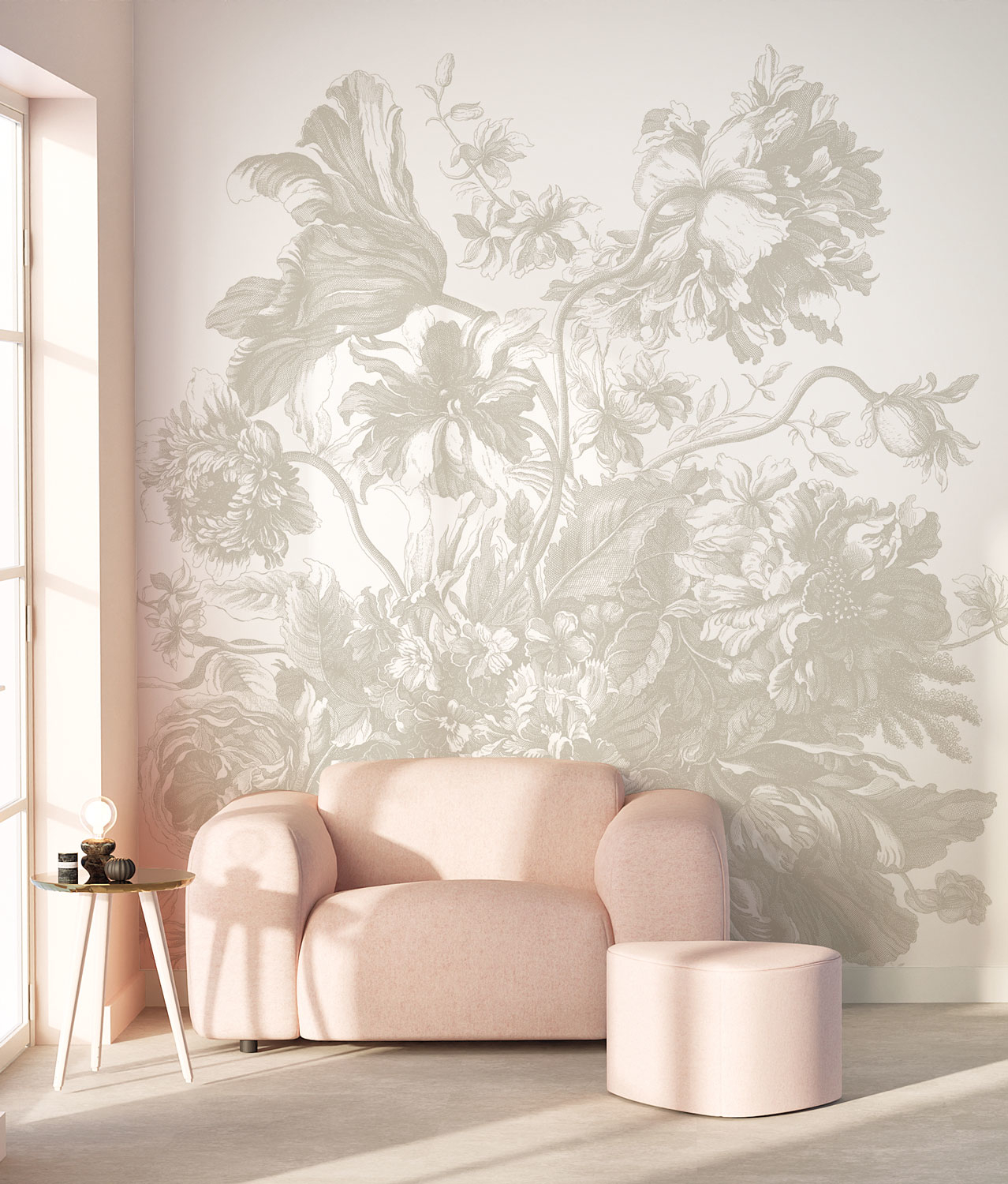 Wandbild Engraved Flowers Uyterlinde - Grey 195 cm