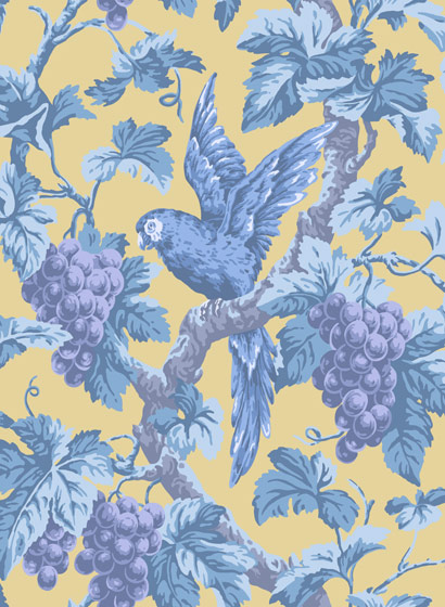 Tapete Woodvale Orchard - Hyacinth, Lilac & China Blue on Ochre