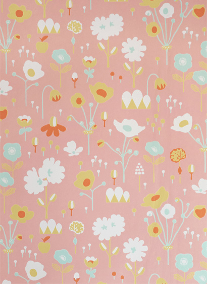 Papier peint Bloom - Dusty Pink/ Turquoise/ Yellow/ Orange/ White