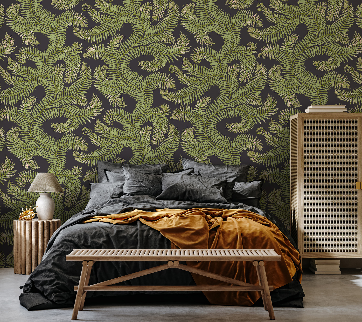 Tapete Bombes Fernery - Dark Grey/ Green