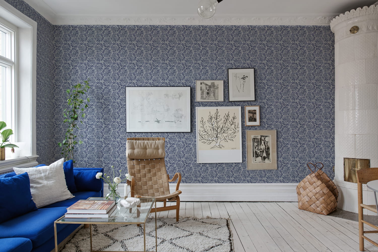 Tapete Marbled Hexagon Tiles - Dark Blue