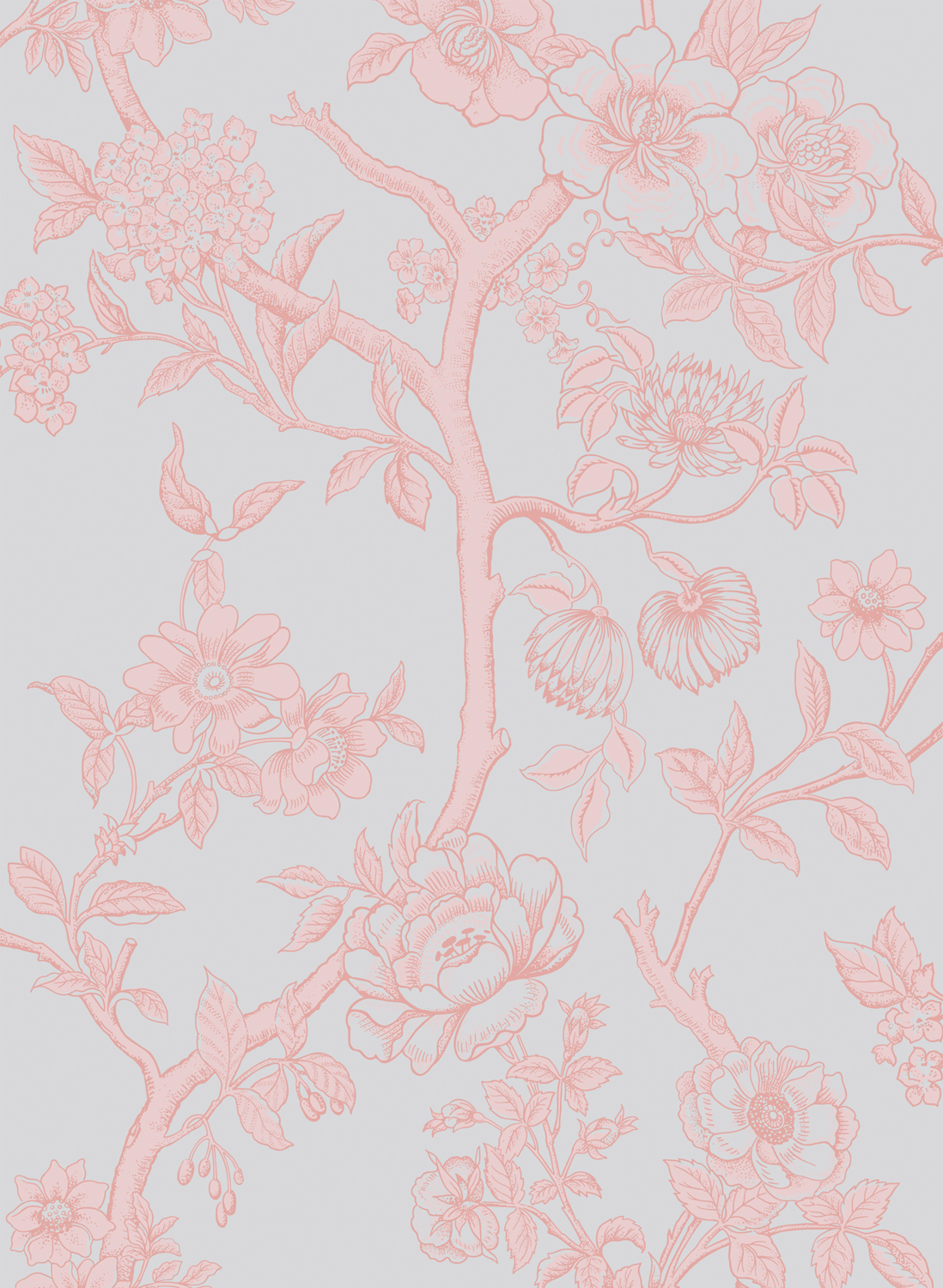 Tapete Paradise Tree - Pastel Blue and Soft Pink
