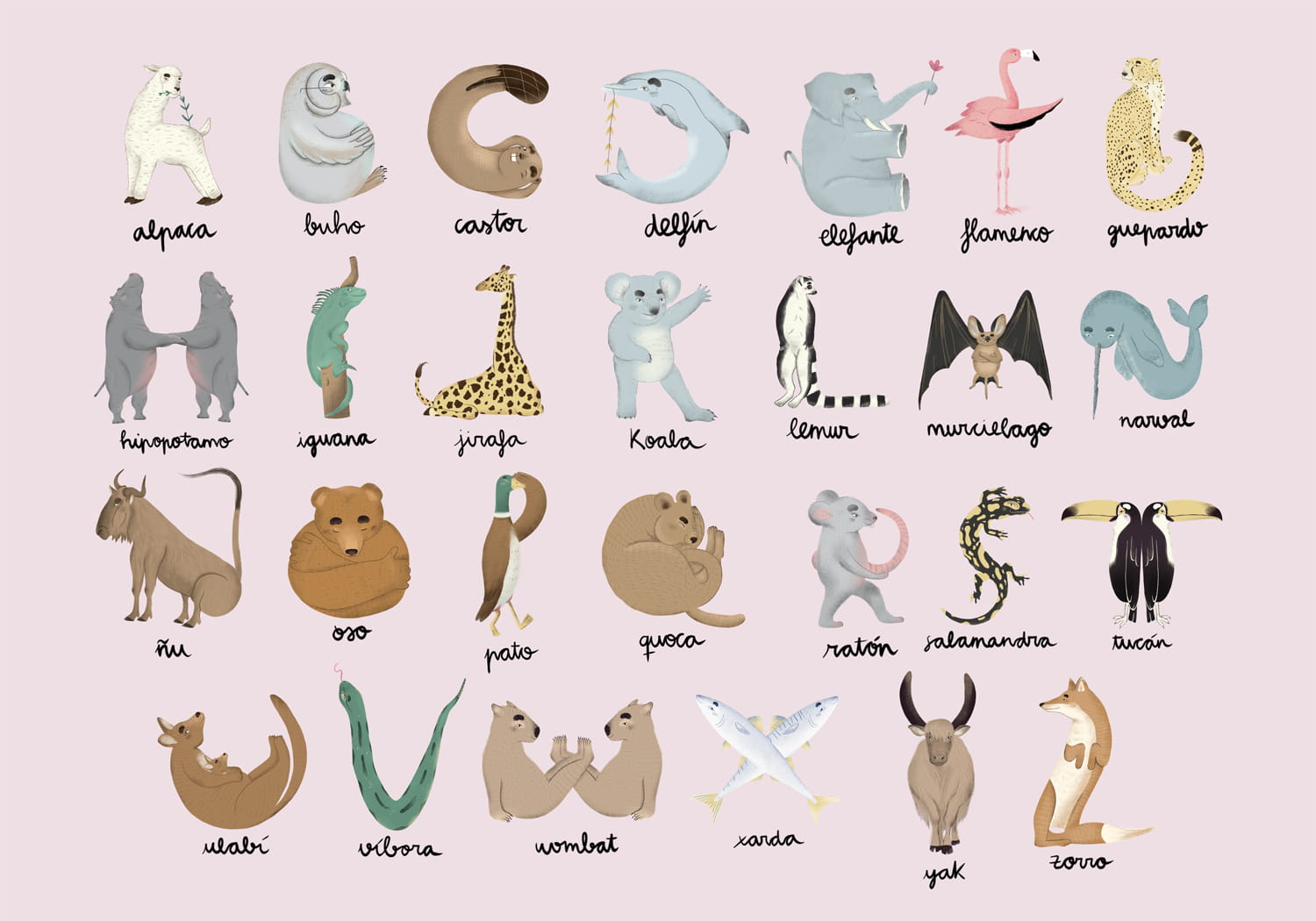 Wandbild Animal Alphabet - Pinky
