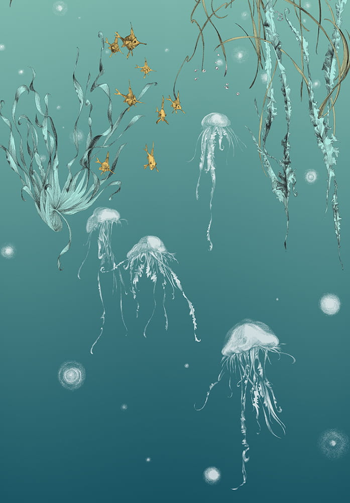 Tapete Nautilus/ Méduses/ Nénuphars - Turquoise - Méduses droit - Turquoise