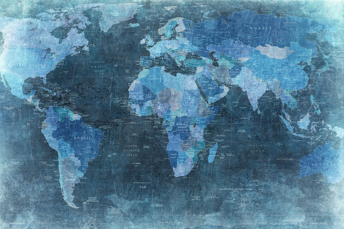 Wandbild World Map - Blue