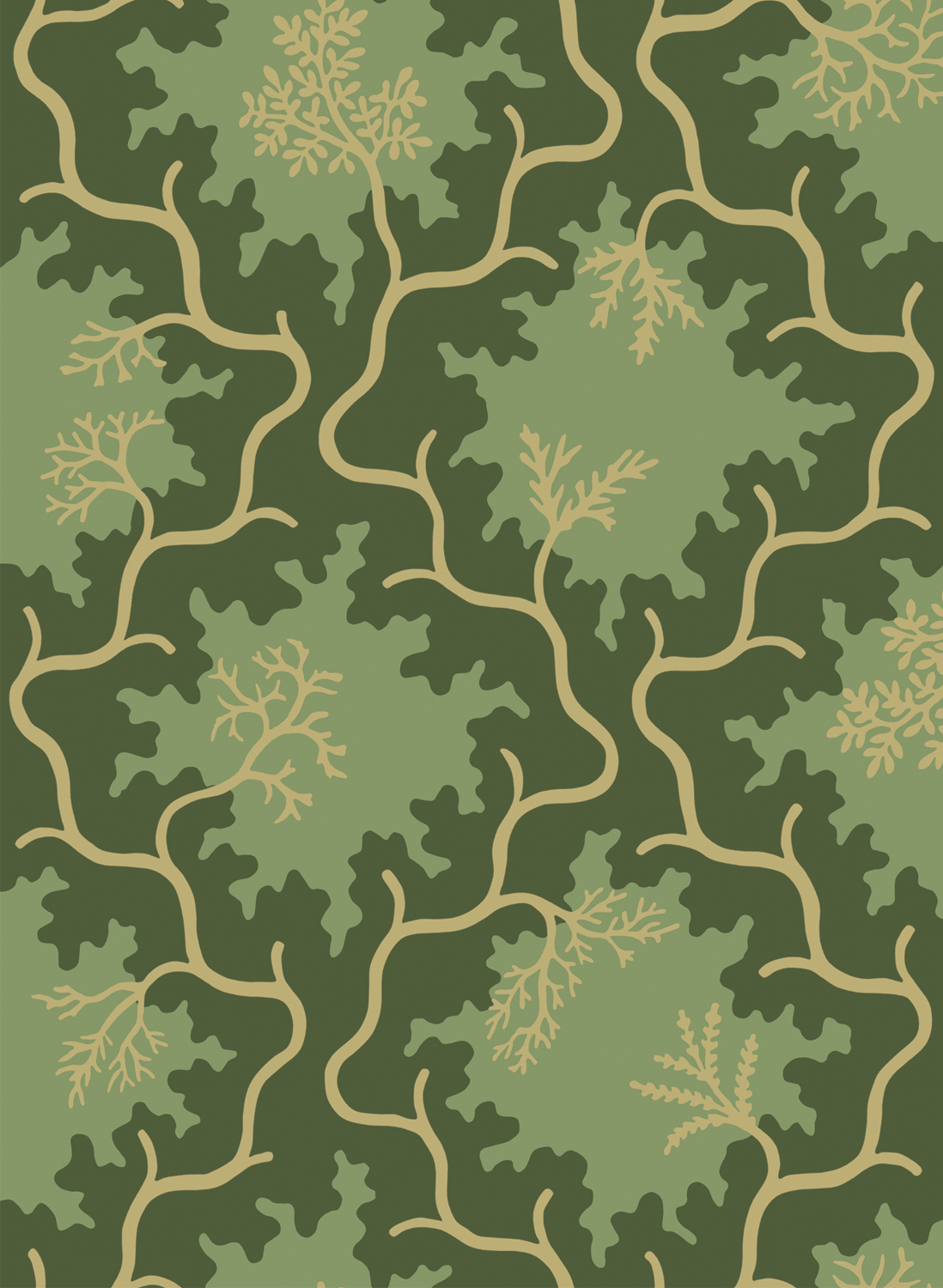 Tapete Moss Trellis - Evergreen and Antique Gold