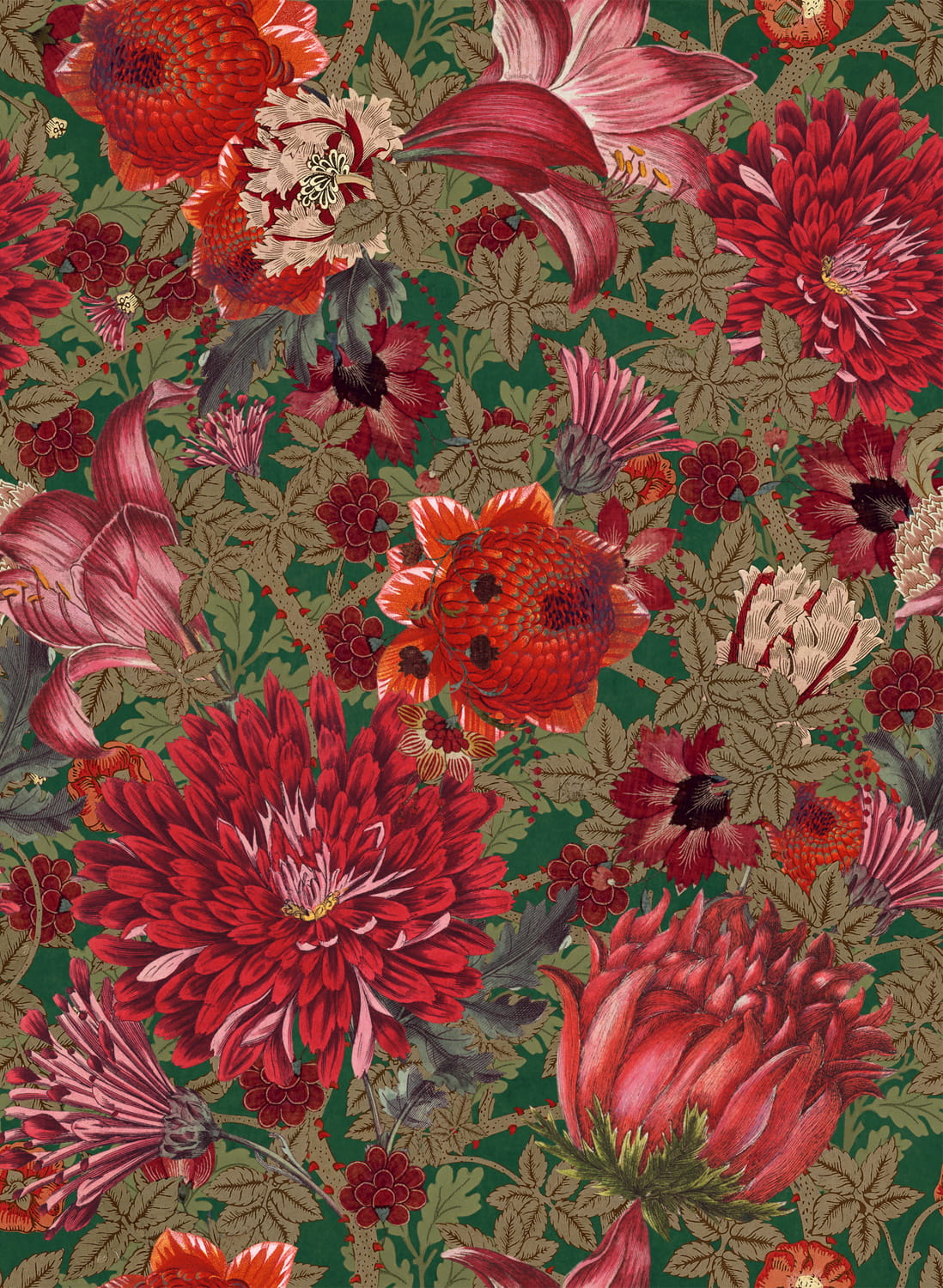 Tapete The Flowering - Red/ Green