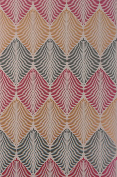 Papier peint Leaf Fall - Metallic Cranberry/ Cacao/ Mandarin
