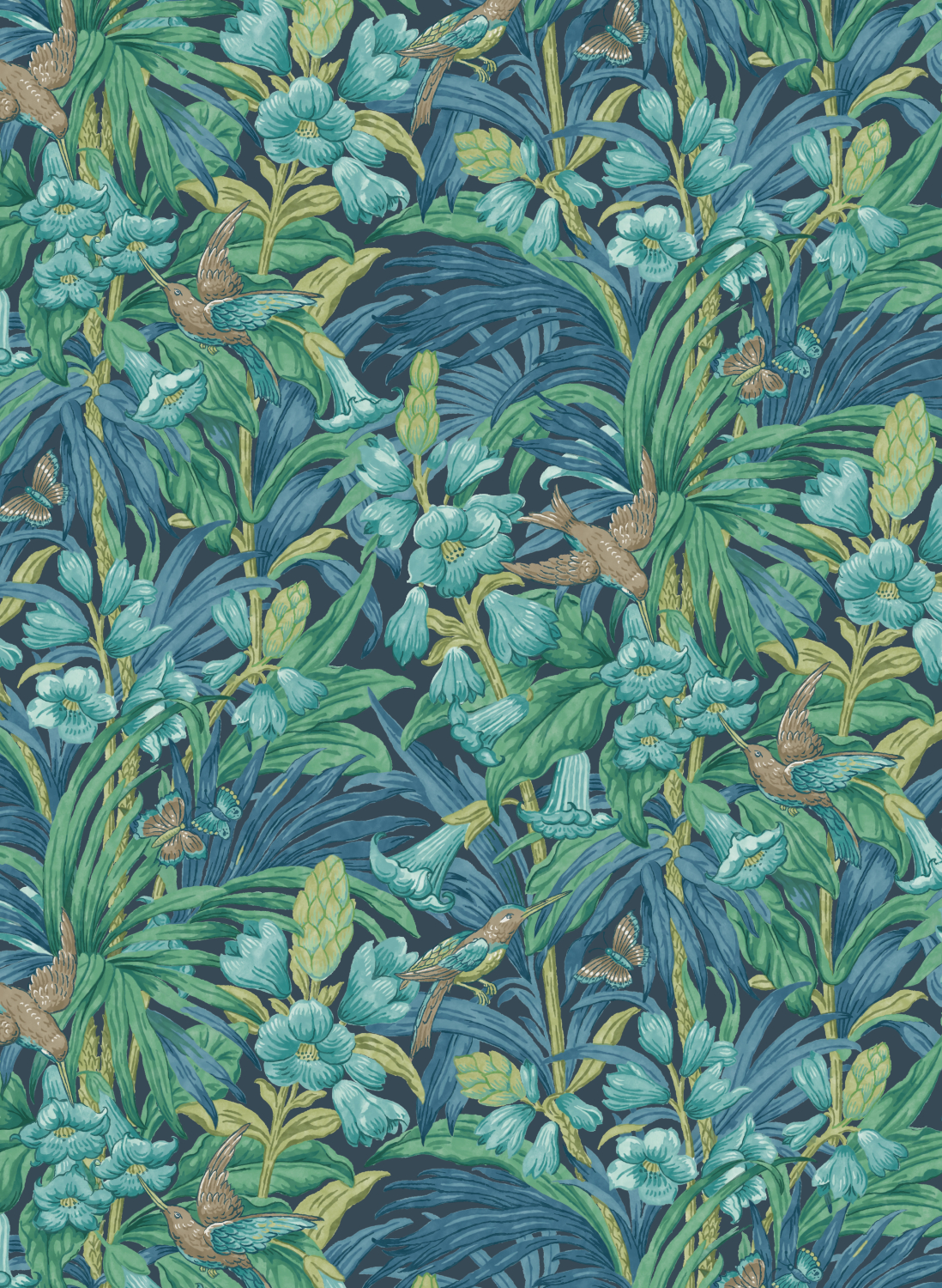 Tapete Trumpet Flowers - Indigo/ Teal
