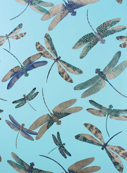 Tapete Dragonfly Dance - Jade/ Denim/ Metallic Gilver