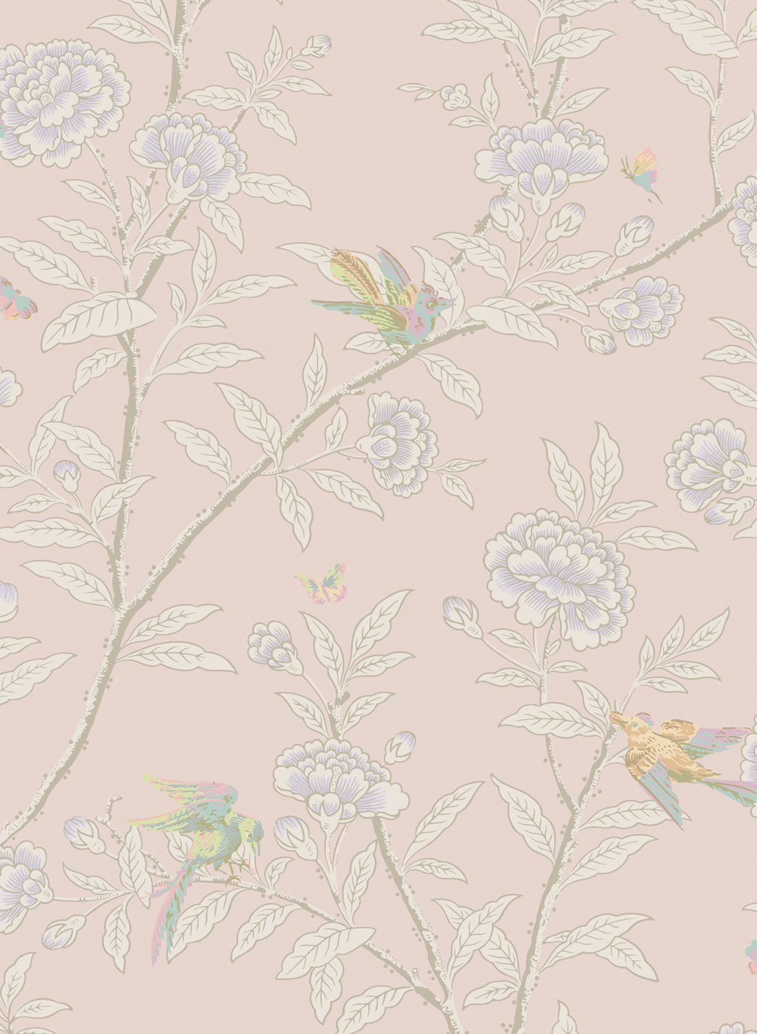 Tapete Roseberry with Birds - Shell Pink
