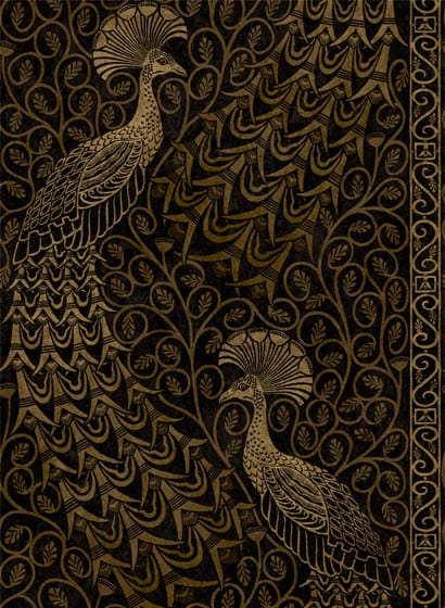 Tapete Pavo Parade - Metallic Gold on Soot