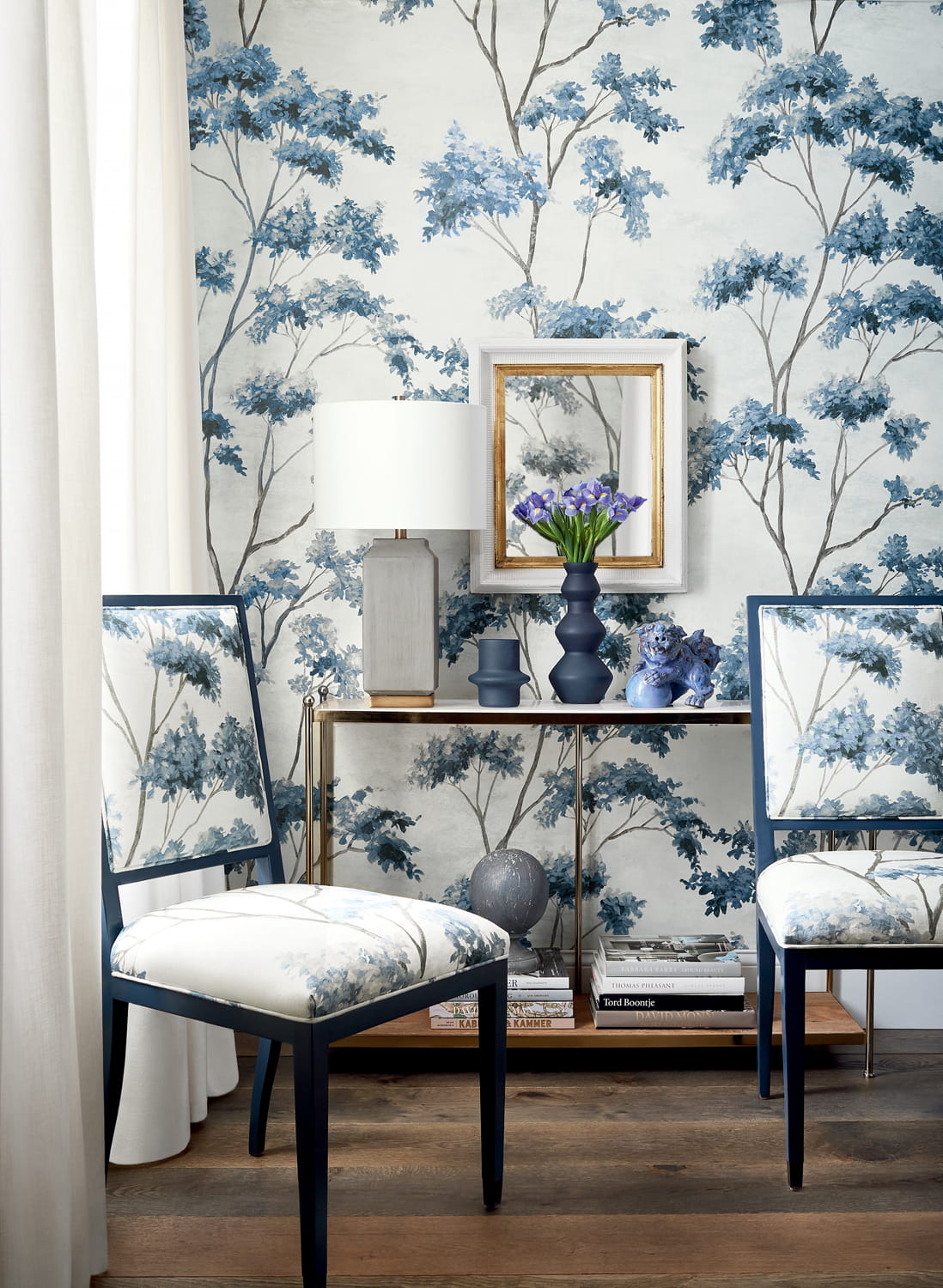 Tapete Dalton - Blue and White on Pearl
