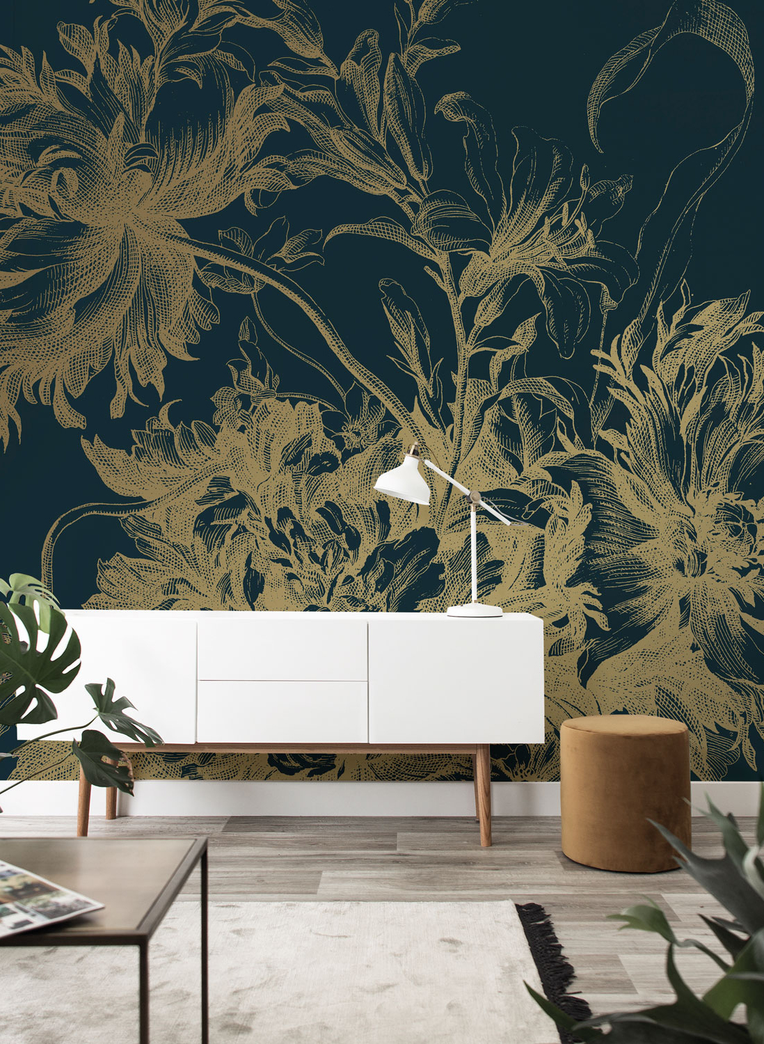 Carta da parati panoramica Engraved Flowers Gold 8