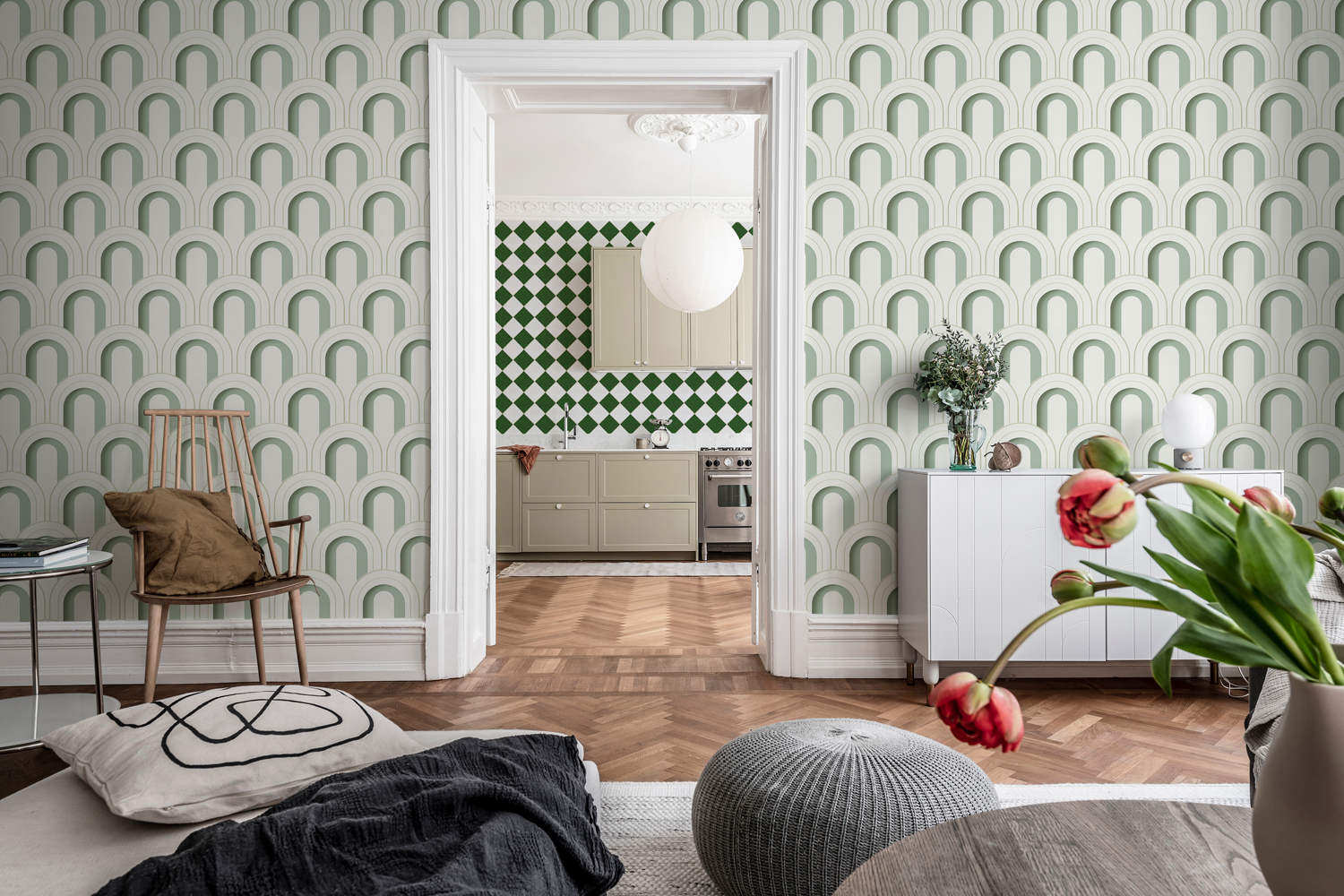 Tapete Arch Deco Bijou - Soft Green