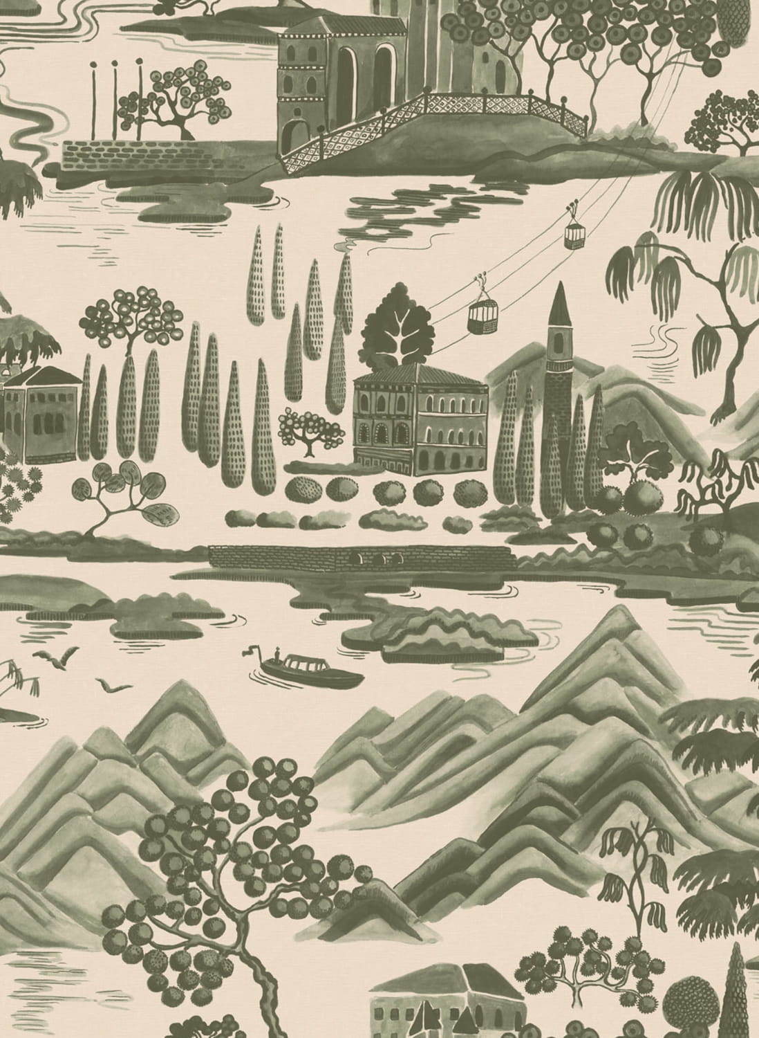 Tapete Lake Como - Forest Green
