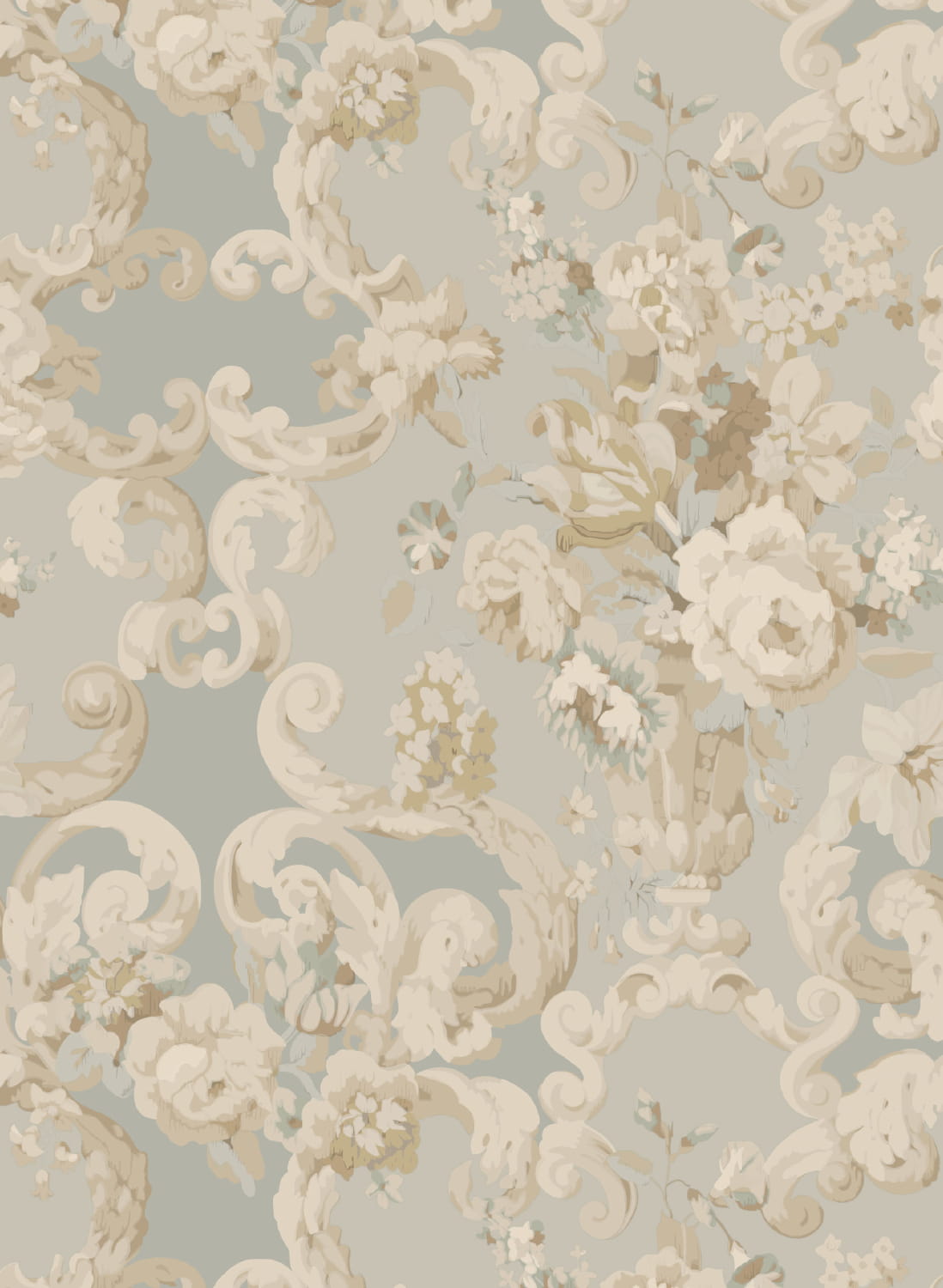 Tapete Floral Rococo - Aqua
