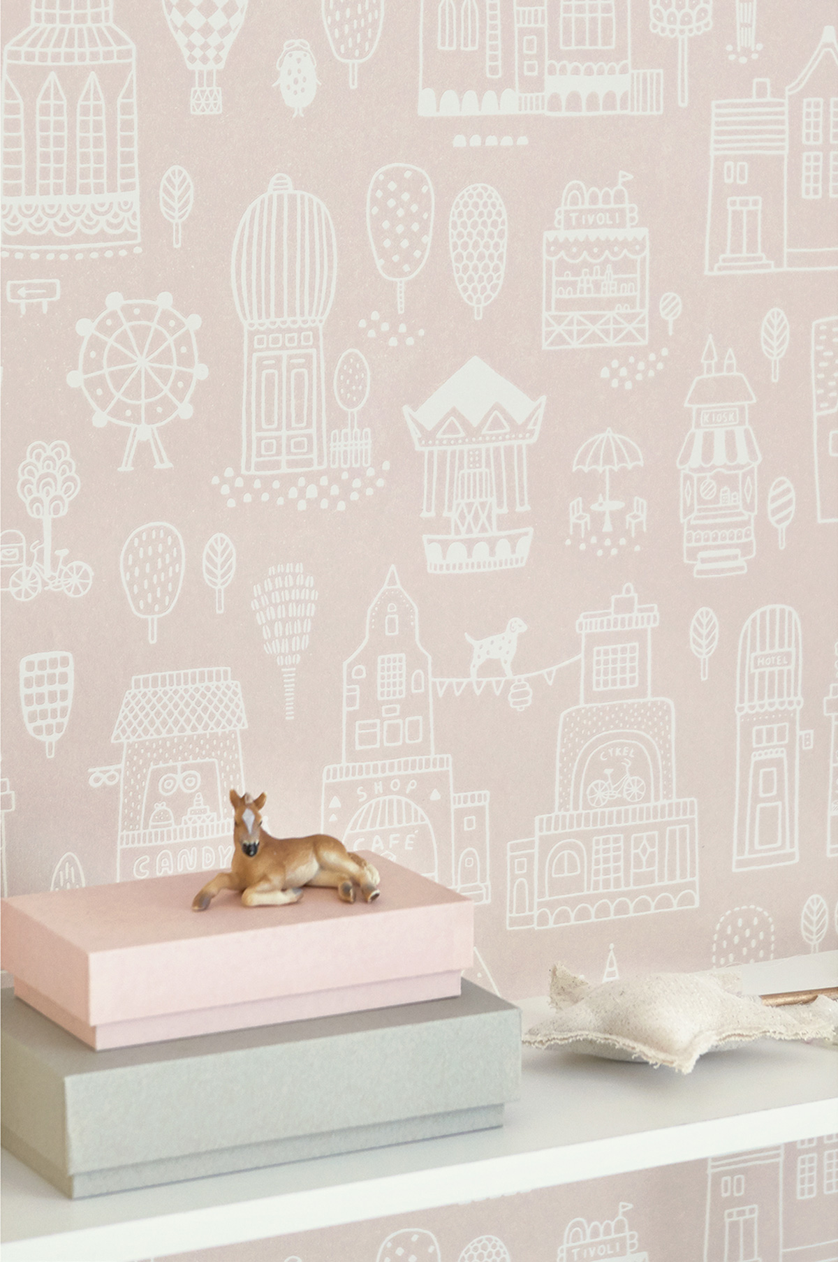Tapete Small Town - Dusty Pink/ Cream White
