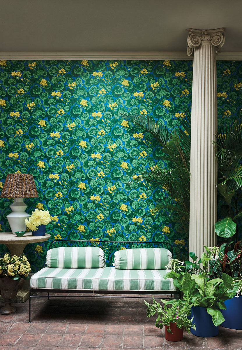 Tapete Geranium - Lemon/ Green on Blue