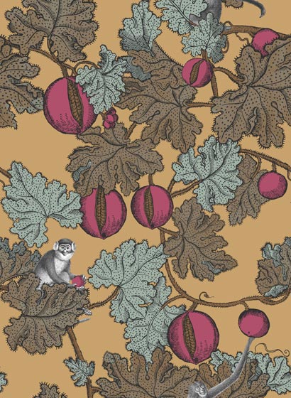 Tapete Frutto Proibito - Sky Blue and Plum on Gold