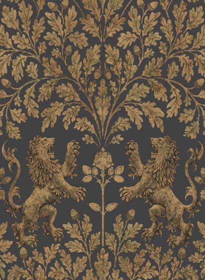 Tapete Boscobel Oak - Metallic Antique Gold on Black