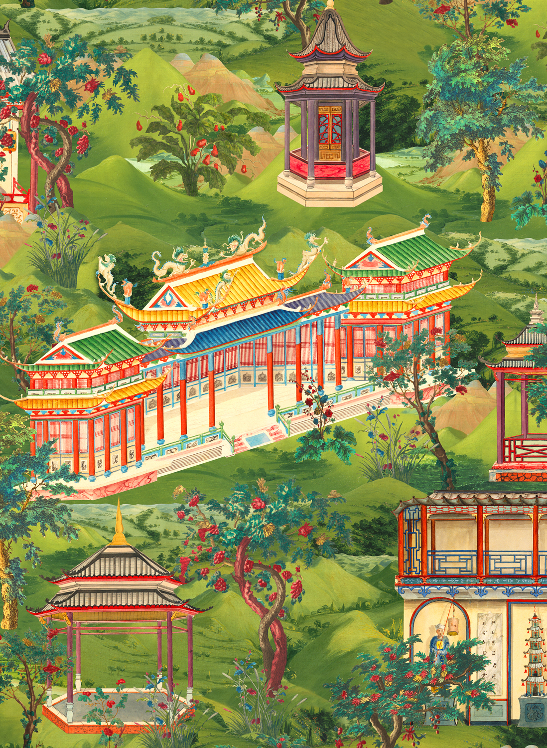 Tapete Yuyuan - Green/ Red/ Yellow/ Taupe