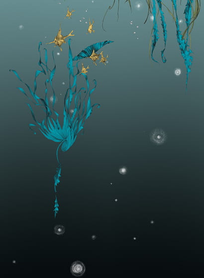 Tapete Nautilus/ Méduses/ Nénuphars - Noir - Nénuphars droit - Noir