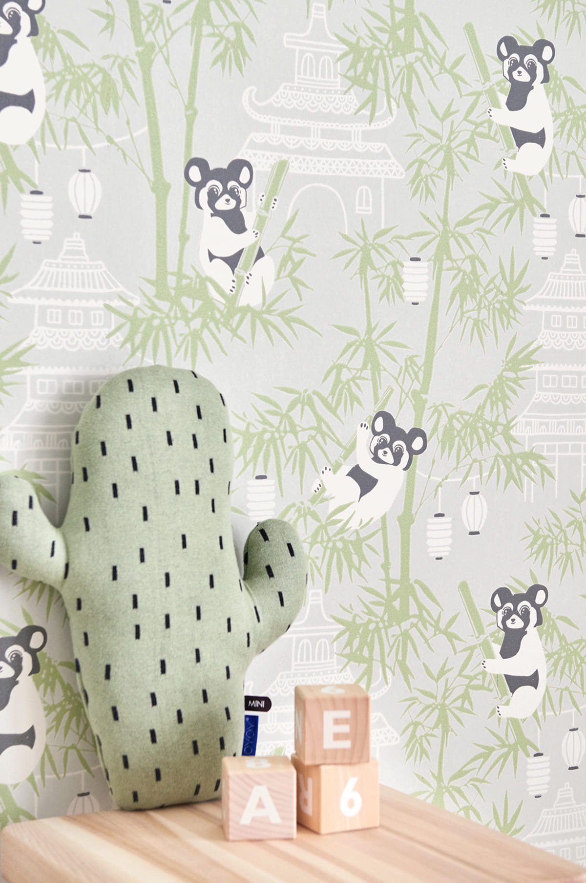 Wallpaper Bambu - Light Grey/ Green/ Soft Black/ Cream White