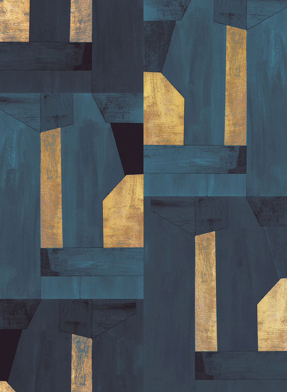 Wandbild Painted Patina - Golden Blue