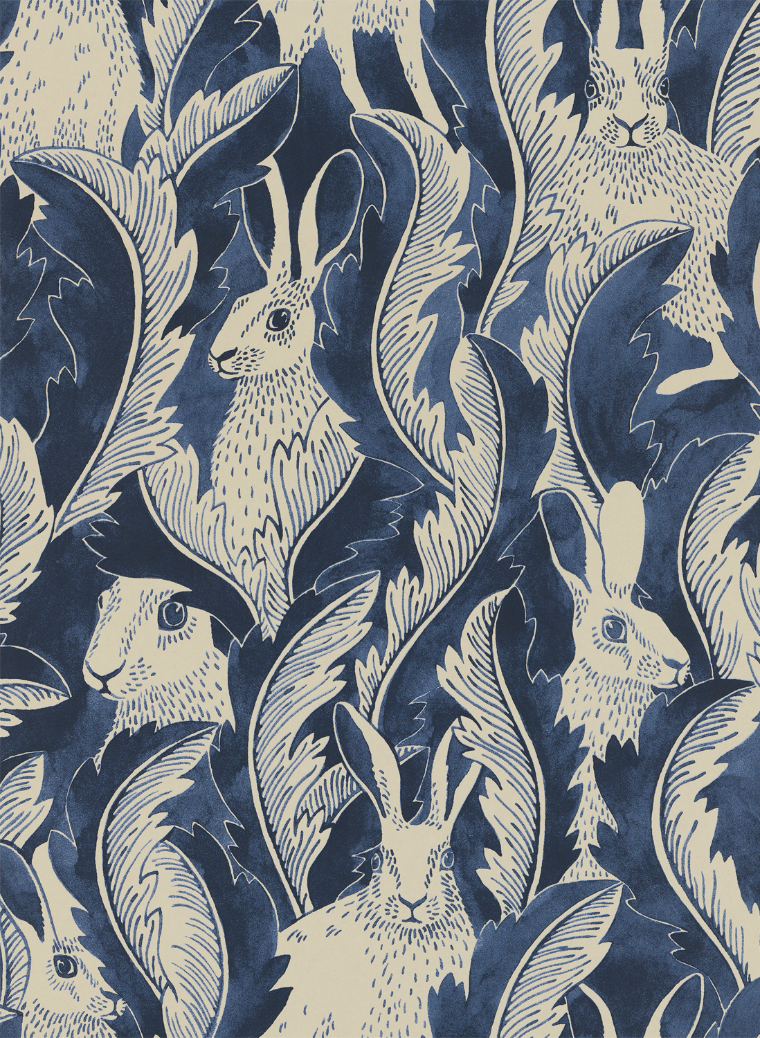 Tapete Hares in Hiding - Dark Denim